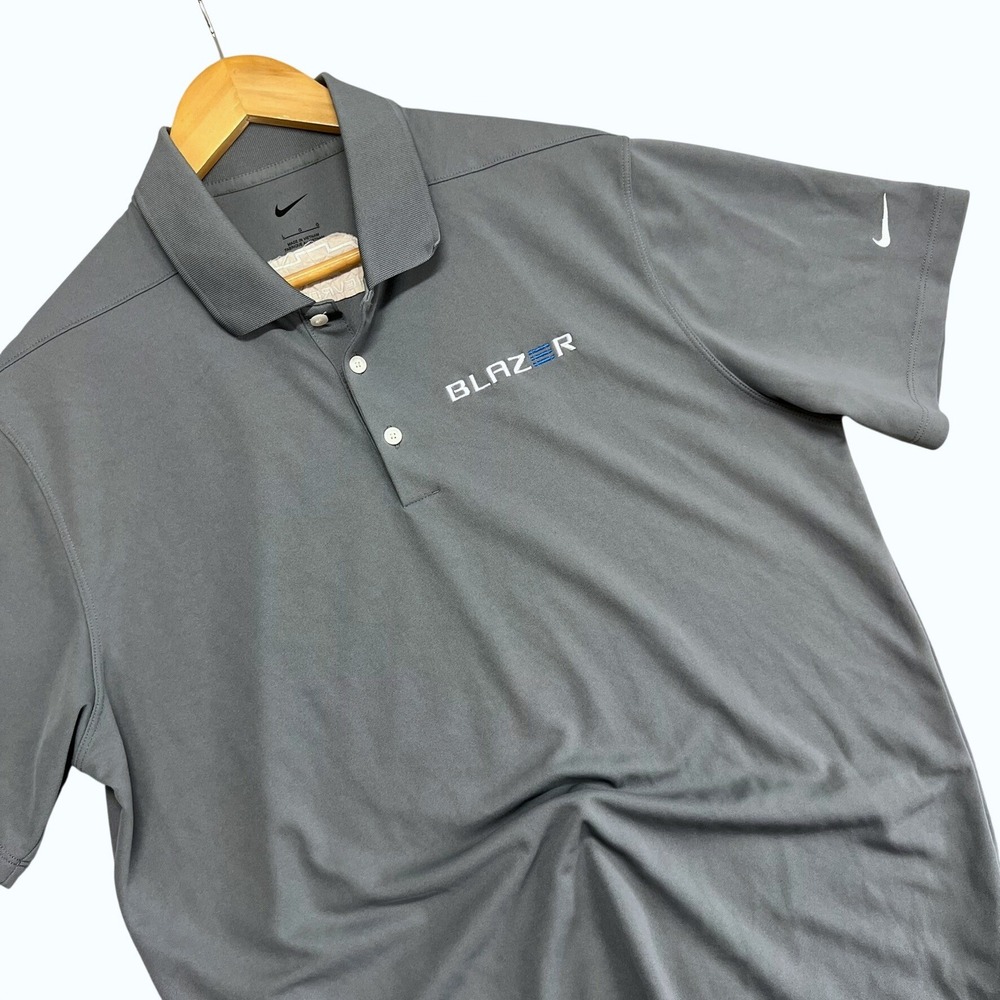 Nike Mens Gray Chevrolet Blazer Polo Shirt Golf Performance Short Sleeve Large